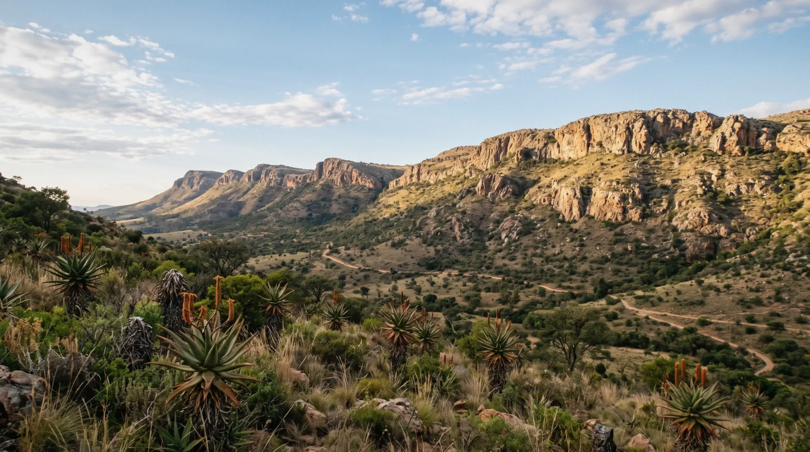 The Magaliesberg mountain range west of Hartbeespoort Dam under highveld light, a day-trip landscape within reach of Johannesburg