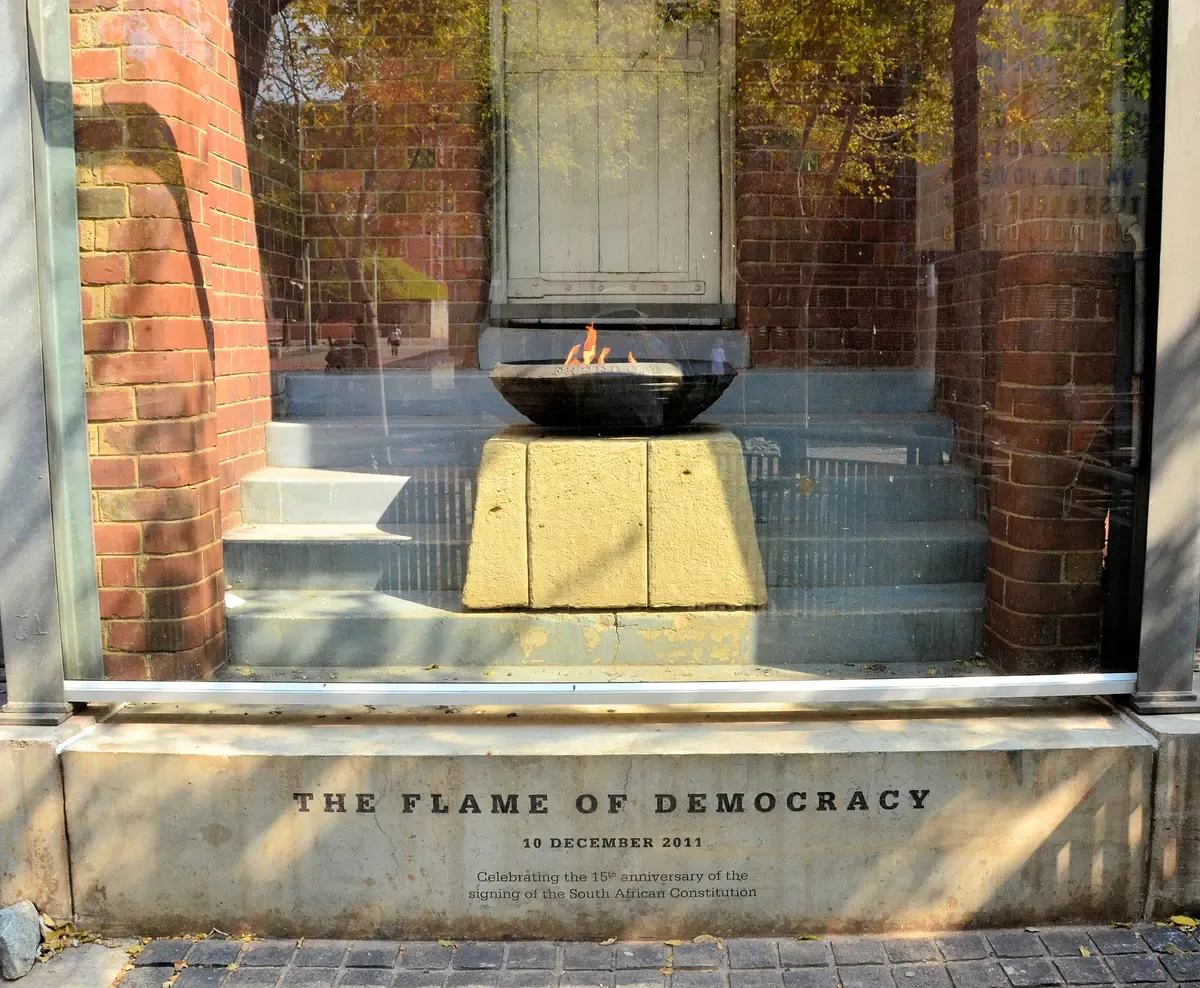 The Flame of Democracy burning outside the Constitutional Court at Constitution Hill, Johannesburg