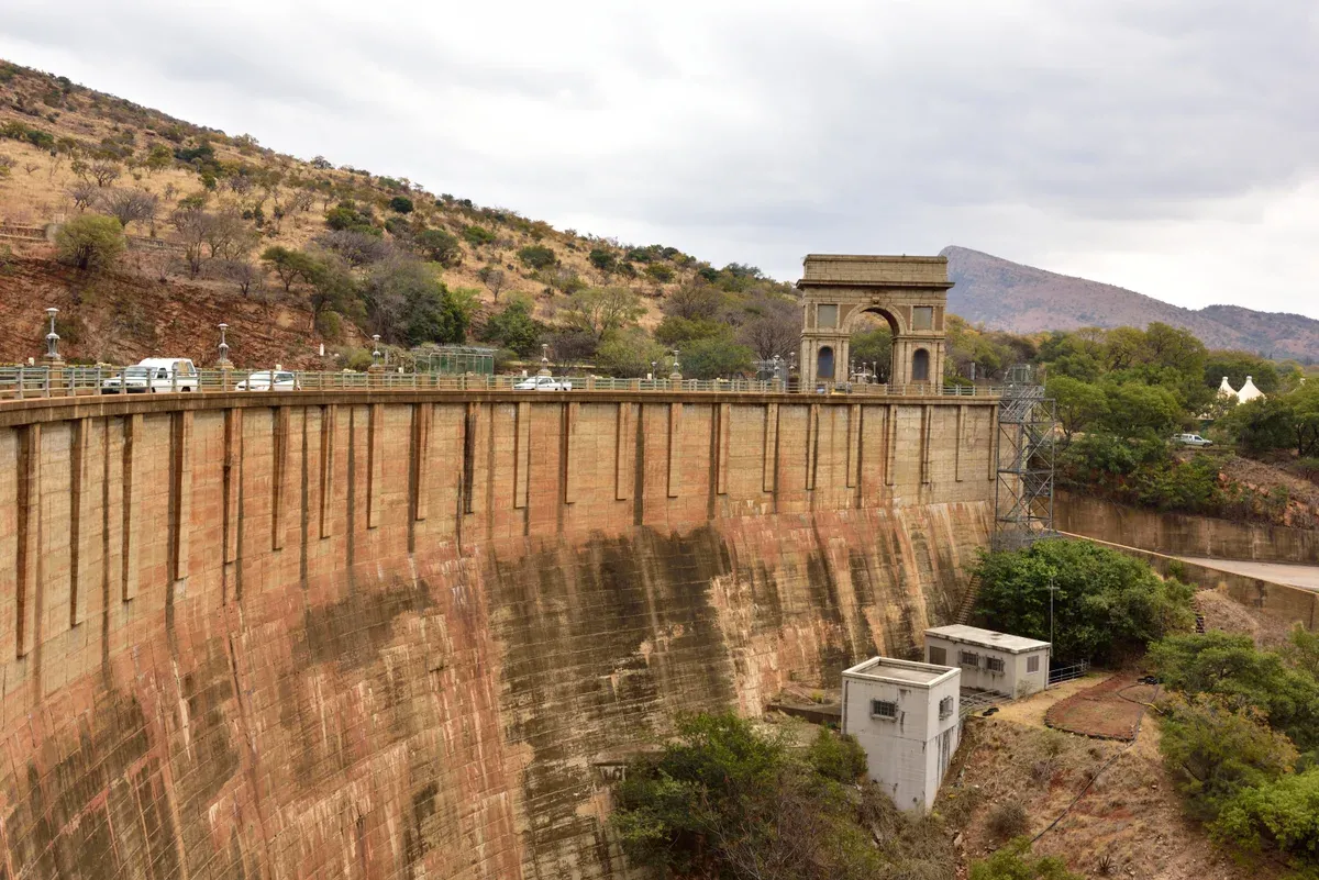 The Hartbeespoort Dam wall crossing the gorge in the Magaliesberg