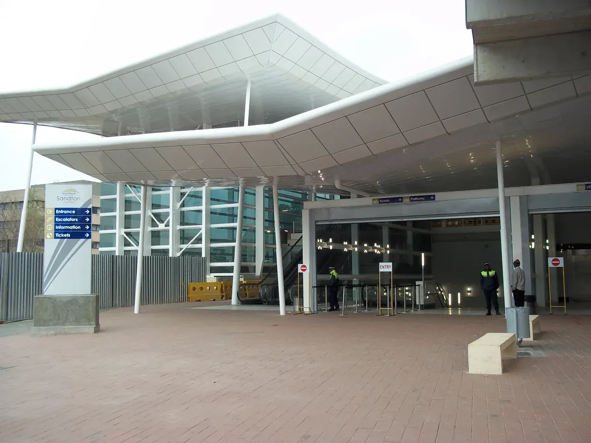 The street entrance to Gautrain Sandton station, the terminus of the airport line